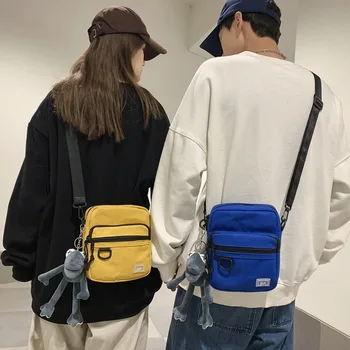 Kadın Erkek omuz askılı çanta Küçük Tuval Crossbody Çanta Kız için 2023 Yeni Japon Öğrenci Çanta Mini Telefon Çanta Flap 가방