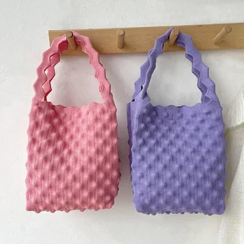 Şeker Renk Örme Ananas Çanta Tasarım Eko Küçük Öğrenci Resuable Alışveriş Çantası Bayanlar Kadın Tote Çanta Dekorasyon Çanta
