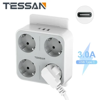 TESSAN AB Çok Çıkışlı güç şeridi AC Çıkışlı USB Bağlantı Noktaları C Tipi AB Tak Adaptörü çoklu priz Genişletici Anahtarı ile Ev için