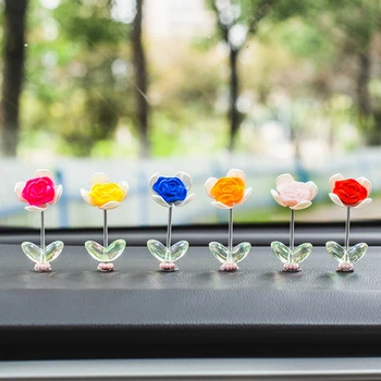 6 adet Gül Çiçek Sallamak Kafa Araba Süsler Sallanan Çiçek Bahar Küçük Kolye Araba Dashboard Dekorasyon Araba İç Aksesuarları