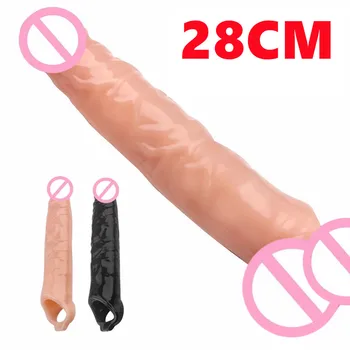 28CM Büyük Silikon Penis Kollu Gerçekçi Penis uzatıcı prezervatif Dick Büyütme Horoz Kollu Zaman Gecikmesi Seks Oyuncakları Erkekler İçin