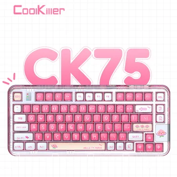 Coolkiller Şeffaf Pembe Mekanik Klavye Ck75 Tam Şeftali Üçüncü Sahte Muayene Özelleştirilmiş Bluetooth Kablosuz Oyun