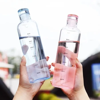 Degrade Renk Zaman Ölçeği Cam Su Bardağı Şeffaf Yeni Büyük Kapasiteli Cam kapaklı şişe Yaz Olmalı İçme Bardağı