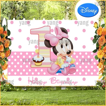 Özel Karikatür Disney Bebek Minnie Mouse Güzel Pembe Ve Beyaz Noktalar Zemin Doğum Günü Partisi Dekorasyon Fotoğraf Arka Plan