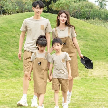 Anne ve Kızı Eşleştirme T Shirt Jartiyer Elbise İki Parçalı Setleri Anne Kız Kolsuz Elbiseler Setleri Baba Oğul Kıyafetler Aile için