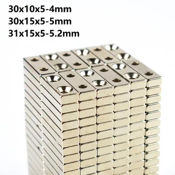 1 adet N35 Çift Delikli Dikdörtgen Blok Neodimyum Mıknatıs 30x10x5-4mm 30x15x5-5mm 31x15x5-5.2 mm Nadir Toprak Güçlü Mıknatıslar NdFeB