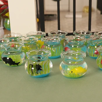 1/12 Dollhouse Simülasyon Cam Balık Kase Minyatür Goldfish Tankı Modeli Bebek Ev Hayatı Sahne Dekor Ev Masaüstü Süsler
