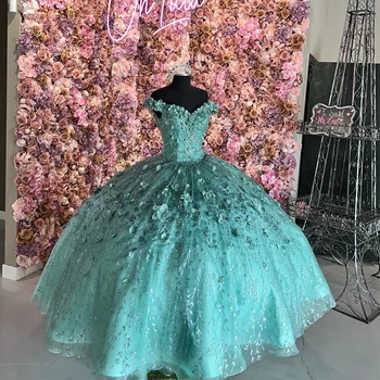 Sage Green Cinderella Quinceanera Dresses Sweetheart Appliques Beading 3D Flower Ball Gown With Cape платье на выпускной