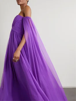 Moda tek omuz mor pelerin uzun elbise Yürümek sahne parti konak Arap Müslüman abiye