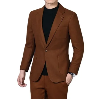 Yeni (takım elbise + pantolon) erkek tek göğüslü slim fit profesyonel moda iş rahat düz renk rahat beyefendi banq