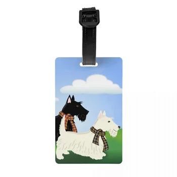 Serin Siyah Beyaz Scottie Köpek Bagaj Etiketleri Seyahat Bavul İskoç Terrier Gizlilik Kapak KİMLİK Etiketi