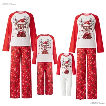 Noel Pijama Noel Aile Kıyafeti Eşleşen Giyim Pjs Seti Beyaz Kırmızı Çiftler Erkek Kadın Çocuk Çocuk Bebek Bebek Elk 2024