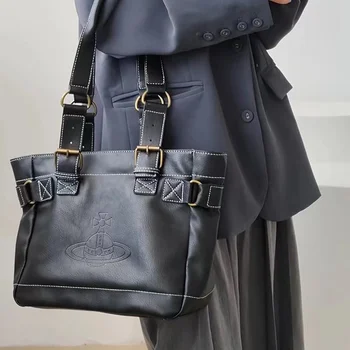Kadın Pu Suni Deri Siyah omuzdan askili çanta Büyük Kapasiteli Vintage Kabartma Tasarımcı saplı çanta Kapitone Dikiş Moto motorcu çantası