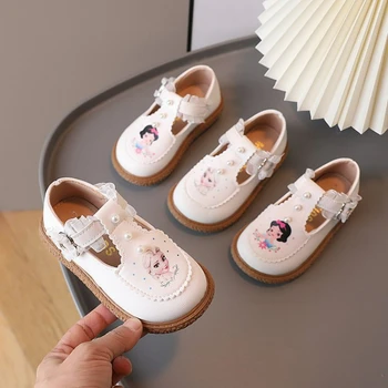 Disney Kız çocuk ayakkabıları Lolita Prenses PU deri ayakkabı Yumuşak Tabanlar Kaymaz ayakkabı Bahar İnci çocuk Beyaz Daireler Boyutu 23-35