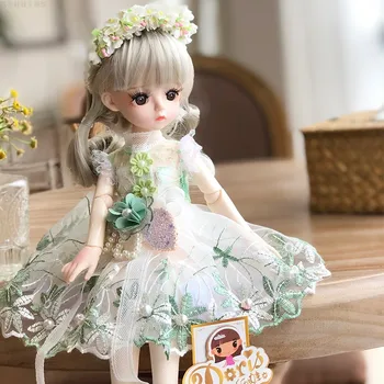 30cm BJD Bebek Yeşil Çiçek Elbise Kıyafet Eklemli Bebek Makyaj Vintage Bahçe Tarzı Klasik Elbise Doğum Günü Oyuncakları Prenses Kızlar için