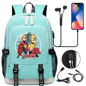 Anime Fullmetal Simyacı USB Laptop Sırt Çantası Mochila Öğrenci Okul Çantaları Gençler seyahat omuz çantası İş günlük çantalar