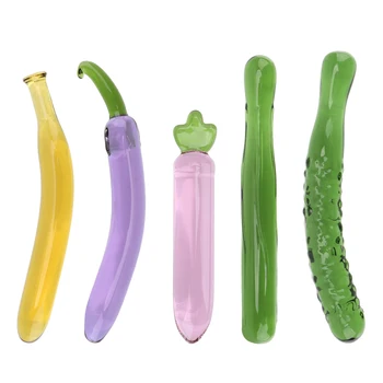 Cam Boncuk Butt Plug Yapay penis Muz Yapay Penis Erotik Seks Oyuncakları Erkekler Kadınlar için Meyve Sebze Anal Plug Patlıcan Dildos