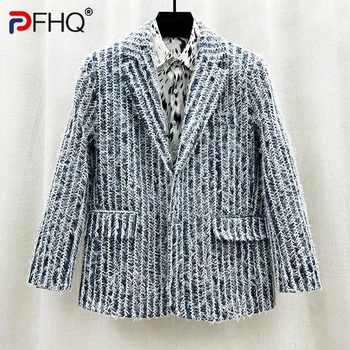 PFHQ Moda Kişiselleştirilmiş Şerit Düzensiz Kenar Blazer erkek Moda Küçük Koku Tek Göğüslü Takım Elbise Ceketler Sonbahar 21Z3484