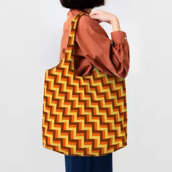 Sevimli Baskı Zikzak alışveriş çantası Geri Dönüşüm Tuval Omuz Alışveriş Soyut Geometrik Çanta Çanta Hediyeler