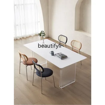 Modern Minimalist Akrilik Taş Plaka Yemek Masaları ve Sandalyeler Set Ev Küçük Daire Dikdörtgen Masa Oturma Odası Mobilya