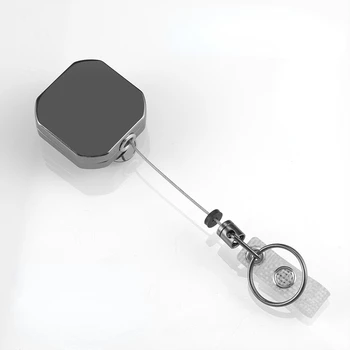 Geri çekilebilir Ağır Metal KİMLİK Etiketi Anahtarlık Yaka Kartı Tutucu Çelik Kordon Karabina Anahtarlık Metal Anahtarlık Kemer kart klibi