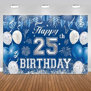 Mutlu 25th Doğum Günü Afiş Zemin Dekorasyon Mavi Fotoğraf Arka Plan fotoğraf kabini İşareti Doğum Günü Yıldönümü Partisi için