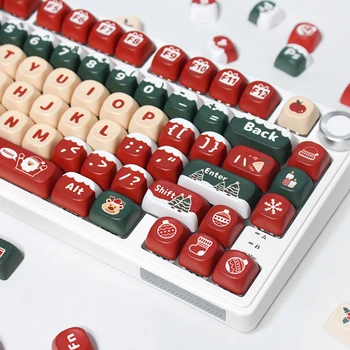 130 Anahtar MOA Profil Klavye Tuş Merry ChristmasTheme İçin PBT Keycaps MX Anahtarı Mekanik klavye Boya Süblimasyon Kırmızı Yeşil anahtar Kapaklar
