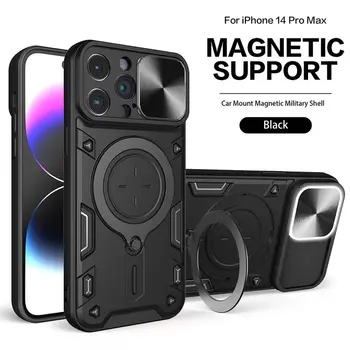 Lüks tutucu Mat Manyetik Kamera Slayt Koruyucu Telefon Kılıfı İçin iPhone 14 12 13 Pro Max 14 Metal Halka Kablosuz Şarj Kapağı