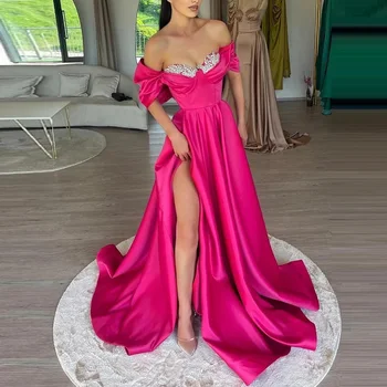 Sıcak Pembe Kapalı Omuz Balo Elbise Illusion Dantel Kolsuz Sevgiliye A-Line Abiye Aplikler Vestidos De Novia
