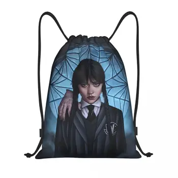 Özel Çarşamba Addams büzgülü sırt çantası Çanta Kadın Erkek Hafif Gotik Kız Spor Salonu Spor Sackpack Çuval Seyahat için