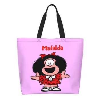 Moda Baskı Klasik Komik Mafalda Tote Alışveriş Çantaları Dayanıklı Tuval Omuz Alışveriş Quino Karikatür Çanta