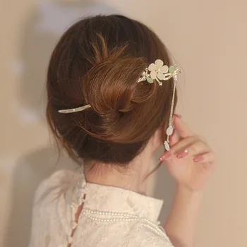 Çin Tarzı Hanfu Başlığı Kadınlar Çiçek Uzun Püskül Firkete Adım Sallamak Saç Sopa saç süsü Vintage Hairstick Takı