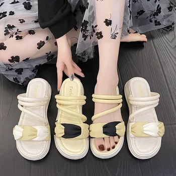 2023 Moda Yaz Kadın platform sandaletler Sevimli Tatlı Kız Sandalet Dışında Çapraz Bağlı İki Giyen Yöntemleri Rahat kadın ayakkabısı