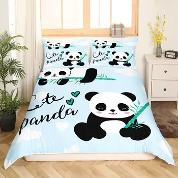 Nevresim Sevimli Panda nevresim takımı için yatak odası dekoru Siyah Beyaz Ayı Panda Yatak Karikatür nevresim takımı Çocuklar için Erkek Kız