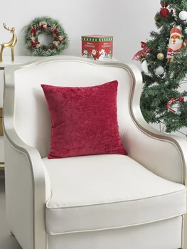 Noel dekorasyonu, kanepe, kapalı yatak odası için modern tarzda peluş işçiliğe sahip saf kırmızı bir yastık kılıfı