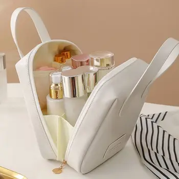 Kadın Kozmetik Çantaları Katı PU Deri Makyaj Çantası Seyahat Tuvalet Organizatör saklama çantası Kore Carry-on Makyaj Çantası