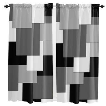 Beyaz Siyah Gri Yama Soyut Sanat perde ev dekorasyonu Oturma Odası Kısa Perdeler pencere dekorasyonları Mutfak Yatak Odası İçin