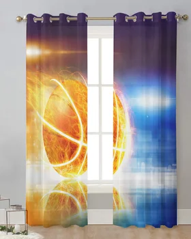 Basketbol Yangın Degrade Yansıma Flare Tül Pencere Perdeleri Oturma Odası Yatak Odası Vual Dekoratif Peçe Sırf Perdeler