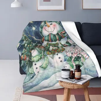 Sevimli Kardan Adam Merry Christmas Örme Battaniye Polar Yeni Yıl Yumuşak Atmak Battaniye Yatak Kanepe Yatak Halı