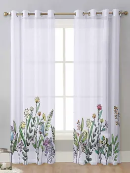 Bitkiler Çiçekler Mor Sırf Perdeleri Oturma Odası İçin Pencere Tarama Şeffaf Vual Tül Perde Cortinas Perdeler Ev Dekorasyonu