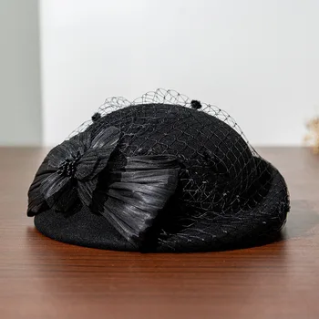 Kış Yeni Vintage Örgü Fransız silindir şapka Düğün Fotoğrafçılığı Şapkalar Kadınlar için Taze ve Tatlı Yuvarlak Üst Kusursuz dokulu şapka