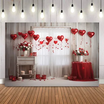Aşk kalp Balonlar Zemin Fotoğrafçılık için ahşap pano sevgililer Günü Kek Smash Portre Arka Plan Fotoğraf Standında Stüdyo