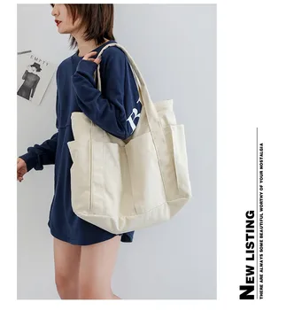 Kanvas çanta kadınlar için 2023 yeni moda Kore rahat büyük kapasiteli alışveriş çantası, basit bir omuzdan askili çanta, geniş bant çanta