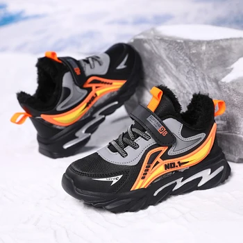 Çocuk Botları Kış Çocuk koşu ayakkabıları Açık kaymaz Erkek Spor Ayakkabı Su Geçirmez Peluş Sıcak kar ayakkabıları Hafif Kızlar Ayakkabı