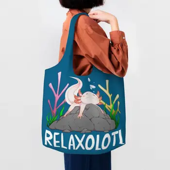Sevimli Rahatlatıcı Axolotl Bakkaliye Alışveriş Çantaları Tuval alışveriş çantası omuzdan askili çanta Büyük Kapasiteli Taşınabilir Semender Hayvan Çanta