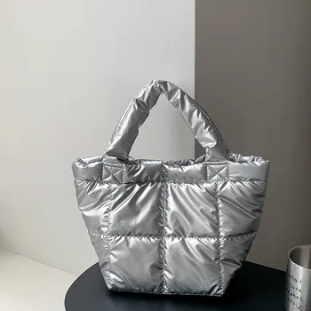 Tasarımcı Kabarık kol çantası Çanta Kadınlar için 2023 Kapitone Uzay Pamuk Yastıklı Büyük Kapasiteli Çanta Kış Alışveriş Üst Kolu Çanta