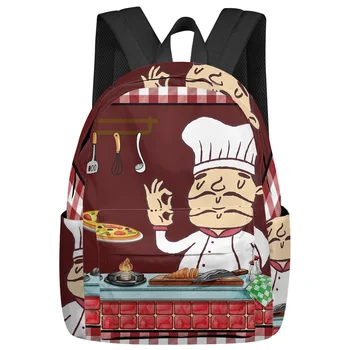 Kırmızı Ekose Mutfak Şef Gurme Kadın Erkek Sırt Çantaları Su Geçirmez Seyahat okul öğrenci için sırt çantası Erkek Kız laptop çantaları Mochilas