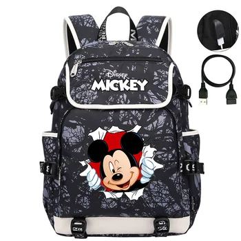 Disney Mickey Minnie Mouse Erkek Kadın USB Şarj Dizüstü seyahat sırt çantaları Erkek Kız Genç Okul Çantaları Mochila