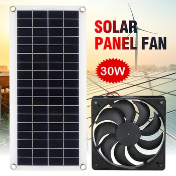 30W 12V Güneş egzoz fanı Hava Çıkarıcı 12cm Mini Vantilatör güneş panelı Enerjili Fan Köpek Tavuk Evi Sera RV
