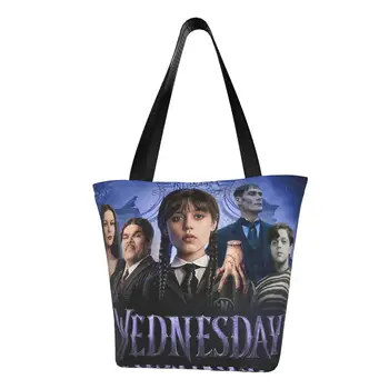 Kawaii Çarşamba Addams Aile bez alışveriş çantası Geri Dönüşüm Supernatural TV Tuval Bakkal Alışveriş omuzdan askili çanta